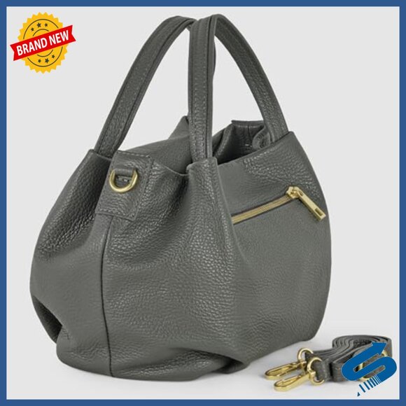 Italian Leather Top Handle Bag – Personalized Black  Italian Leather Top-Handle Crossbody Bag with Detachable Strap